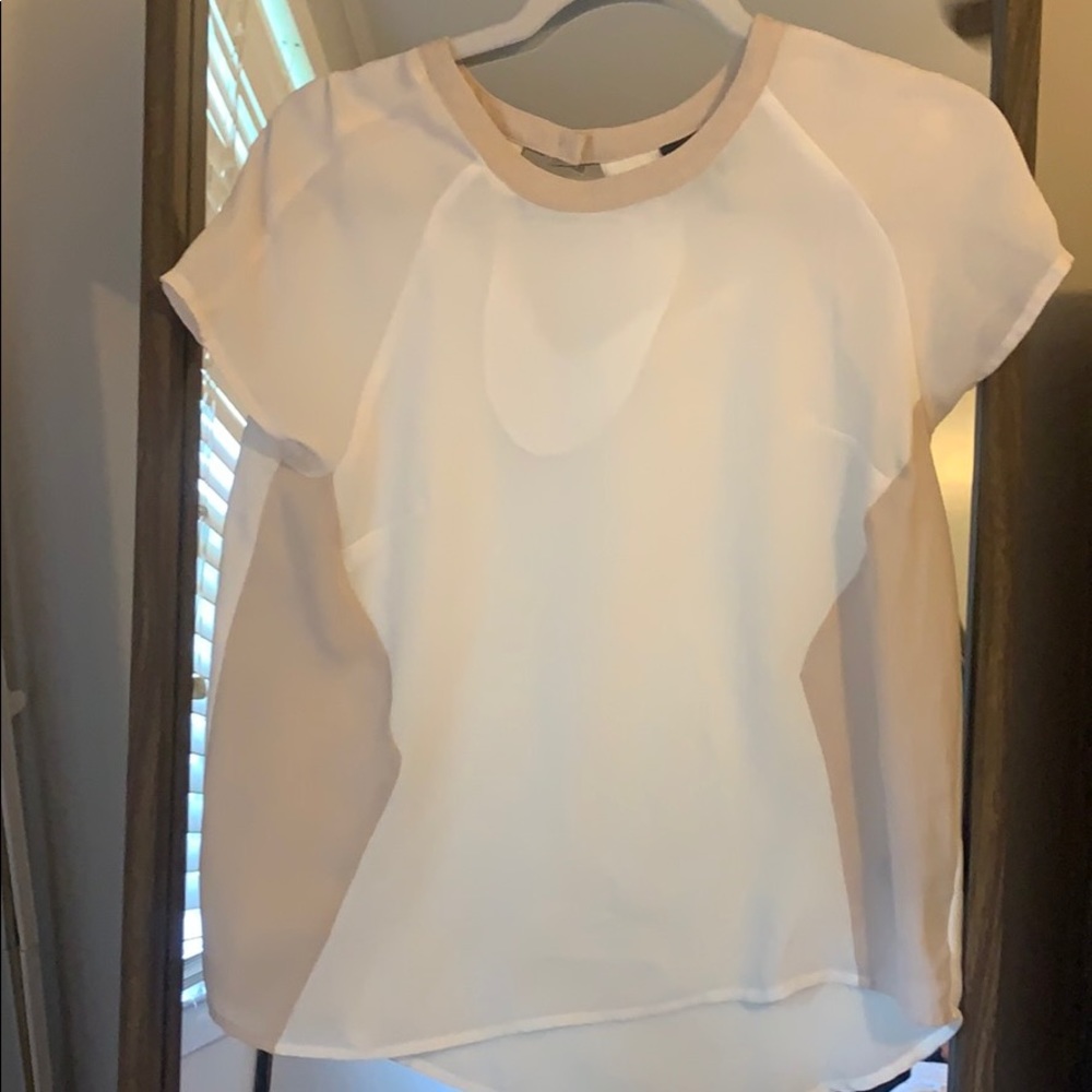 White and tan blouse